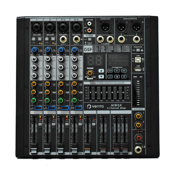 Mezclador de audio Pasivo 6 Canales con Interface y Efectos Vento MW6X